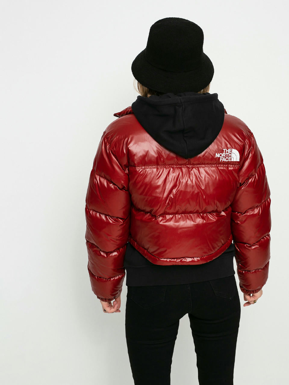 The North Face Nuptse Cropped Jacket in Red