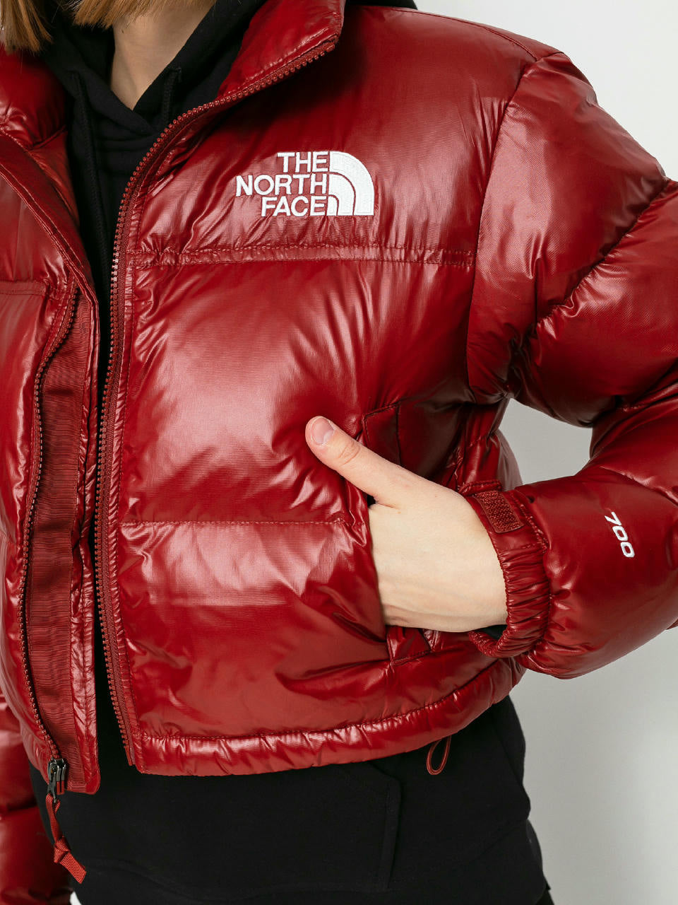 The North Face Nuptse Cropped Jacket in Red