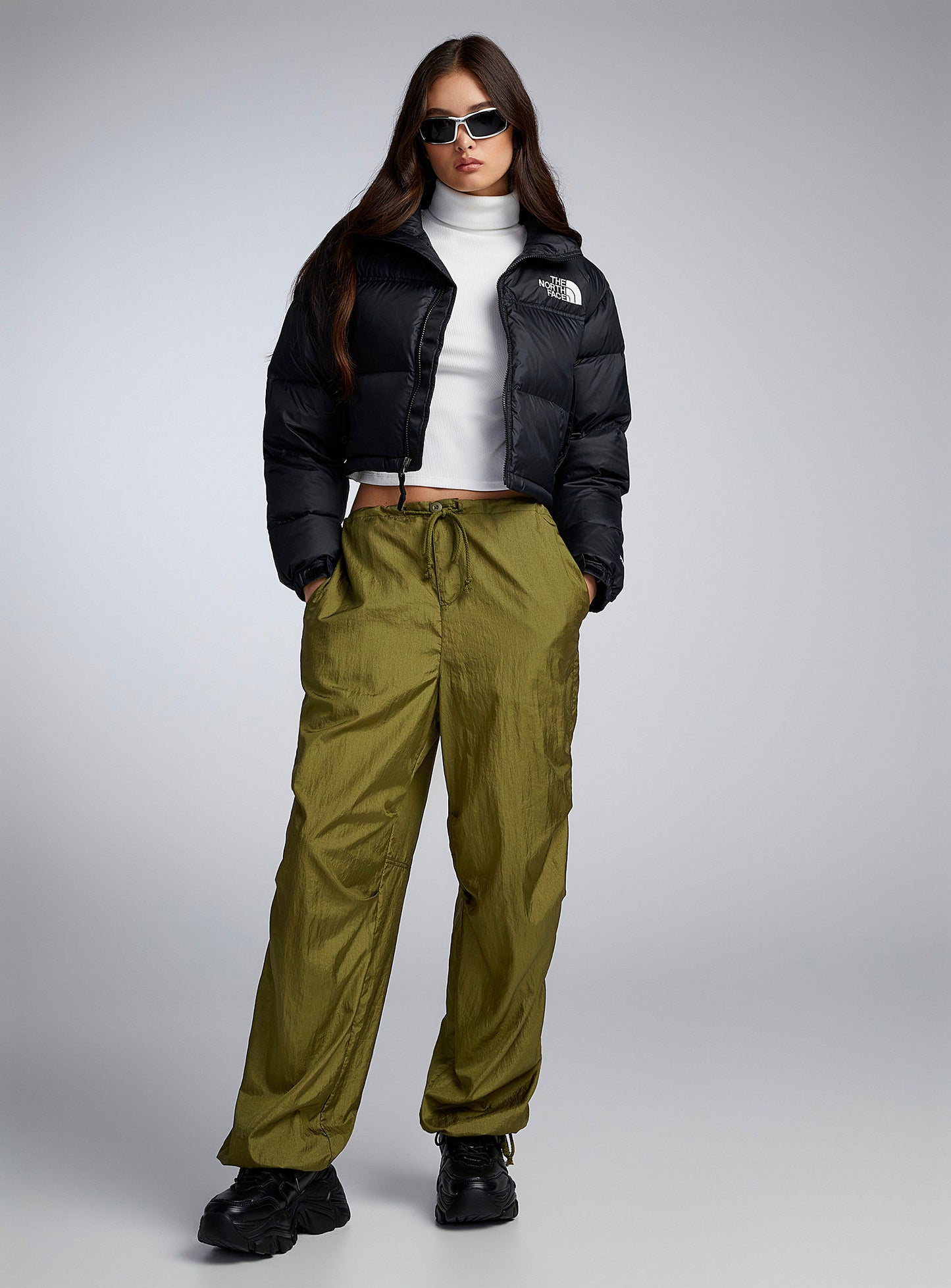 The North Face Nuptse Cropped Jacket in Red