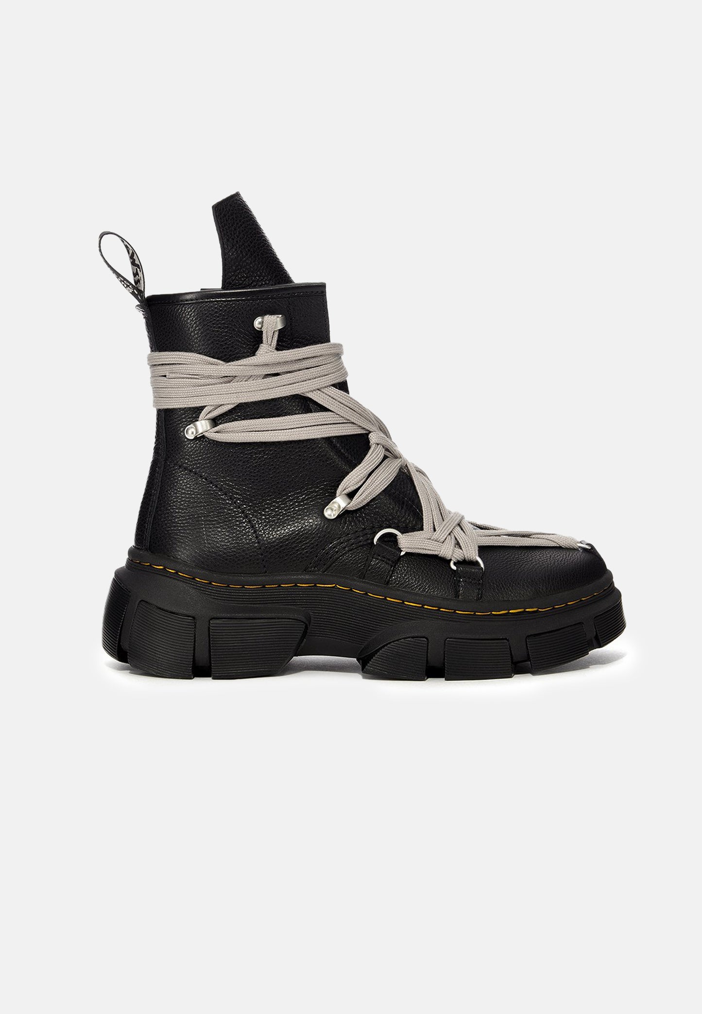 RICK OWENS 1460 DMXL MEGALACE BOOT IN BLACK COW LEATHER X DR. MARTENS