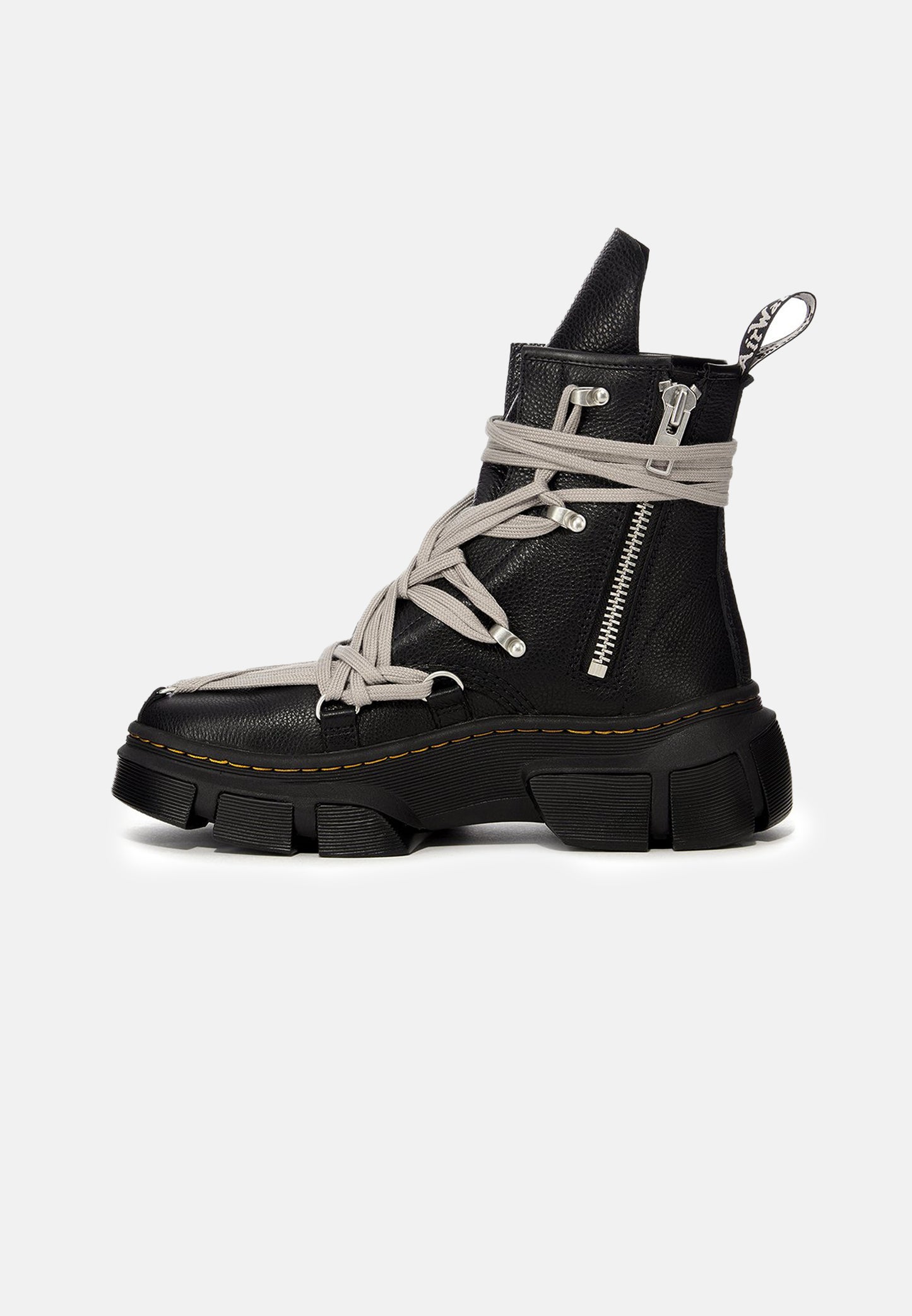RICK OWENS 1460 DMXL MEGALACE BOOT IN BLACK COW LEATHER X DR. MARTENS