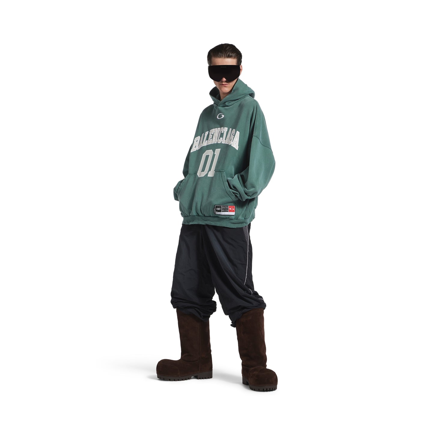 Hoodie Basketball Fit Large pour Homme en Vert Foncé/vert Clair