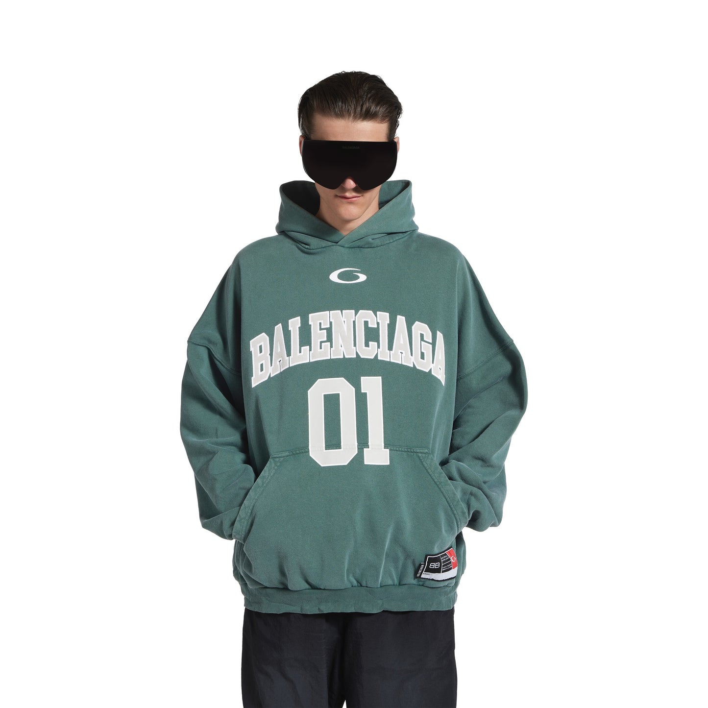 Hoodie Basketball Fit Large pour Homme en Vert Foncé/vert Clair