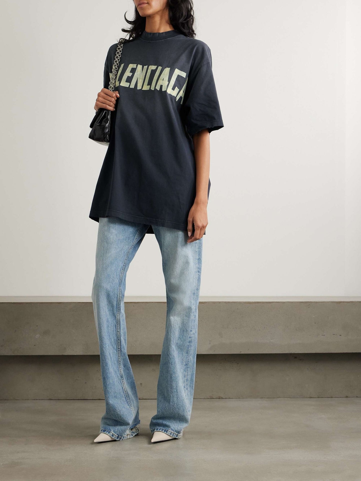 T-shirt oversize en jersey de coton imprimé effet vieilli balenciaga
