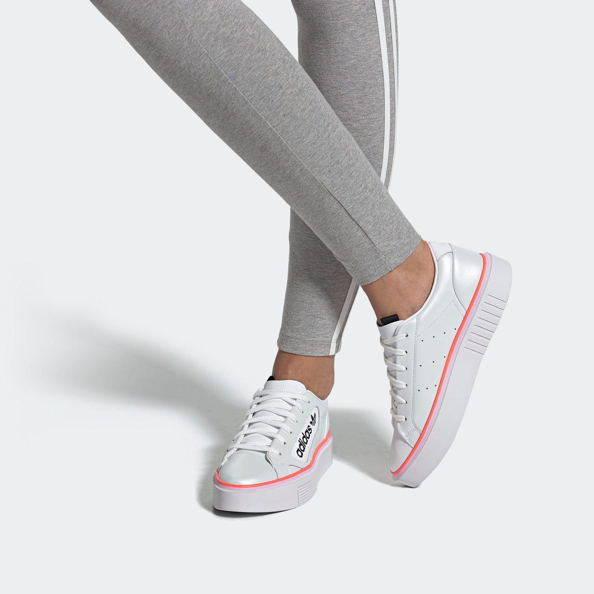 Adidas Sleek Super Sneakers - Crystal White / Core Black / Clear Purple / Signal Coral - view 2