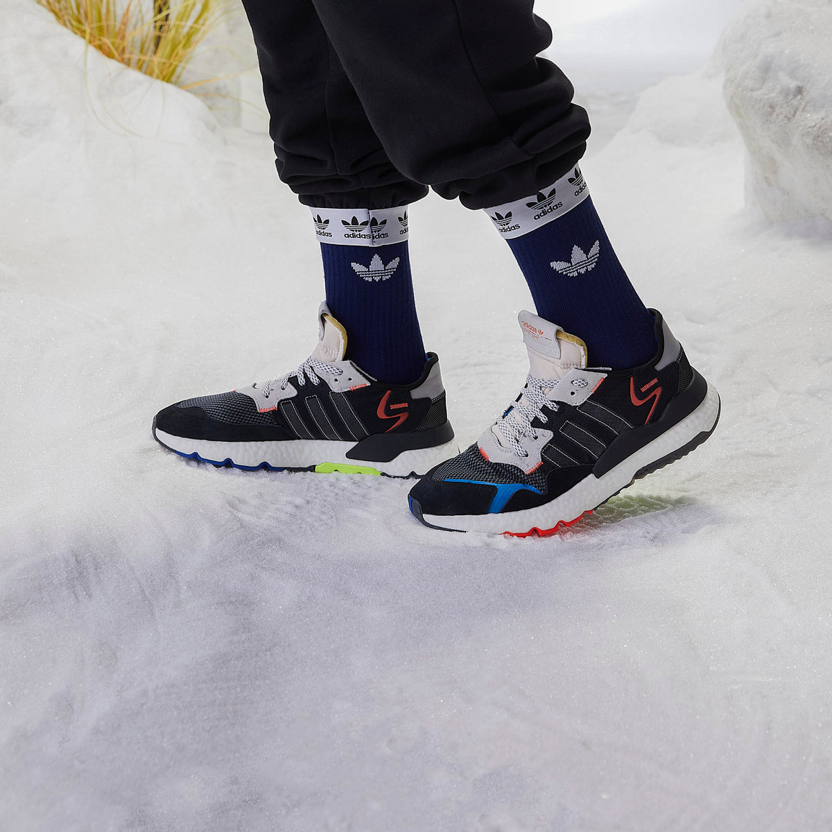 Adidas NITE Jogger Sneakers - Black / White / Solar Orange / Blue Bird - view 1