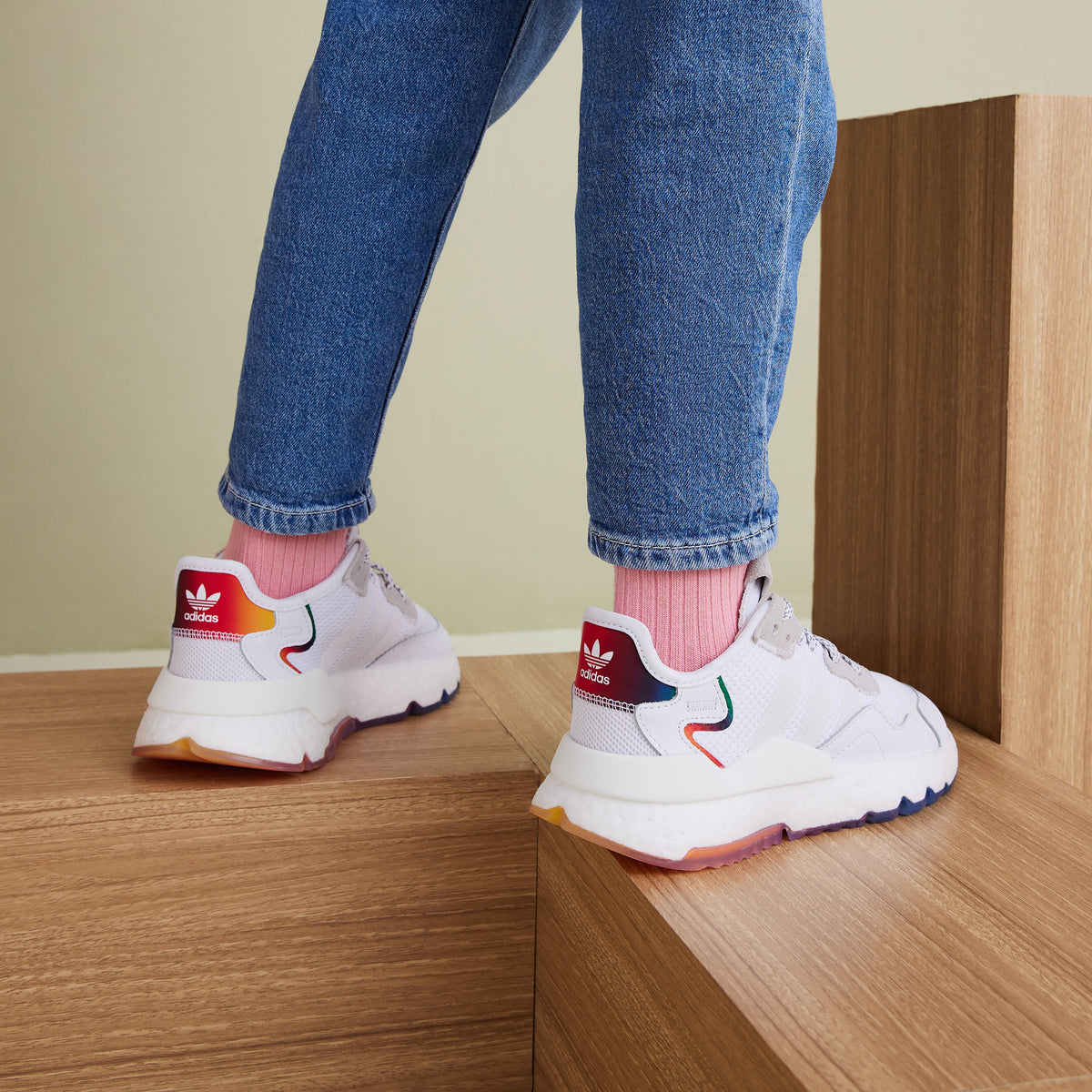Adidas Nite Jogger Sneakers - White / Orange Yellow / Blue / Green - view 3