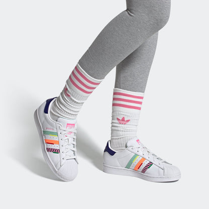Adidas Superstar Sneakers - White / Dark Navy / Pink / Green / Orange - view 7