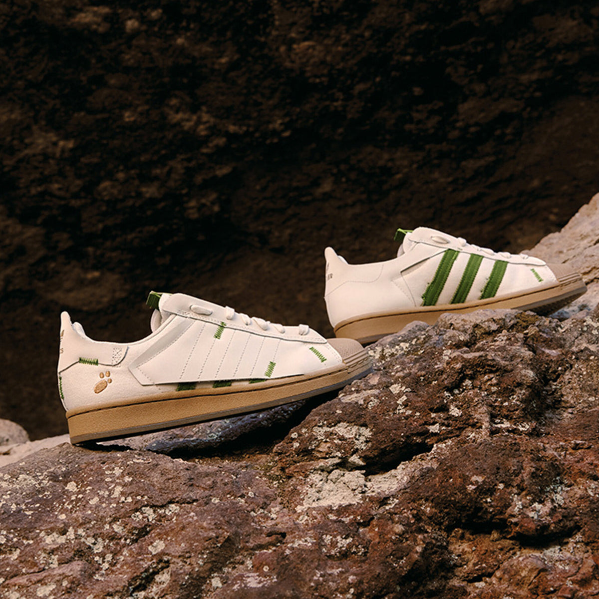 Adidas Melting Sadness Superstar Sneakers - White / Green / Brown - view 3