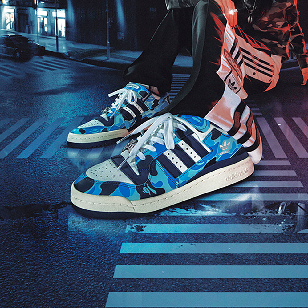 Adidas BAPE Forum 84 LOW Sneakers - Pale Blue / White / Dark Blue - view 1