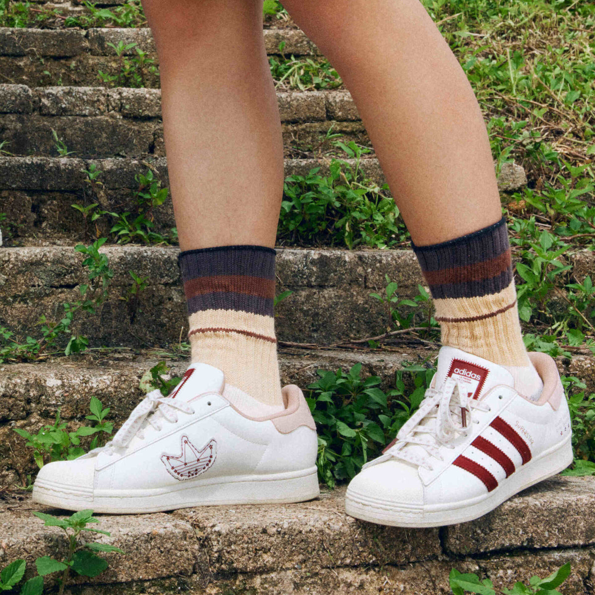 Adidas YU Nagaba Superstar Sneakers - White / Light Nude / Burgundy - view 1