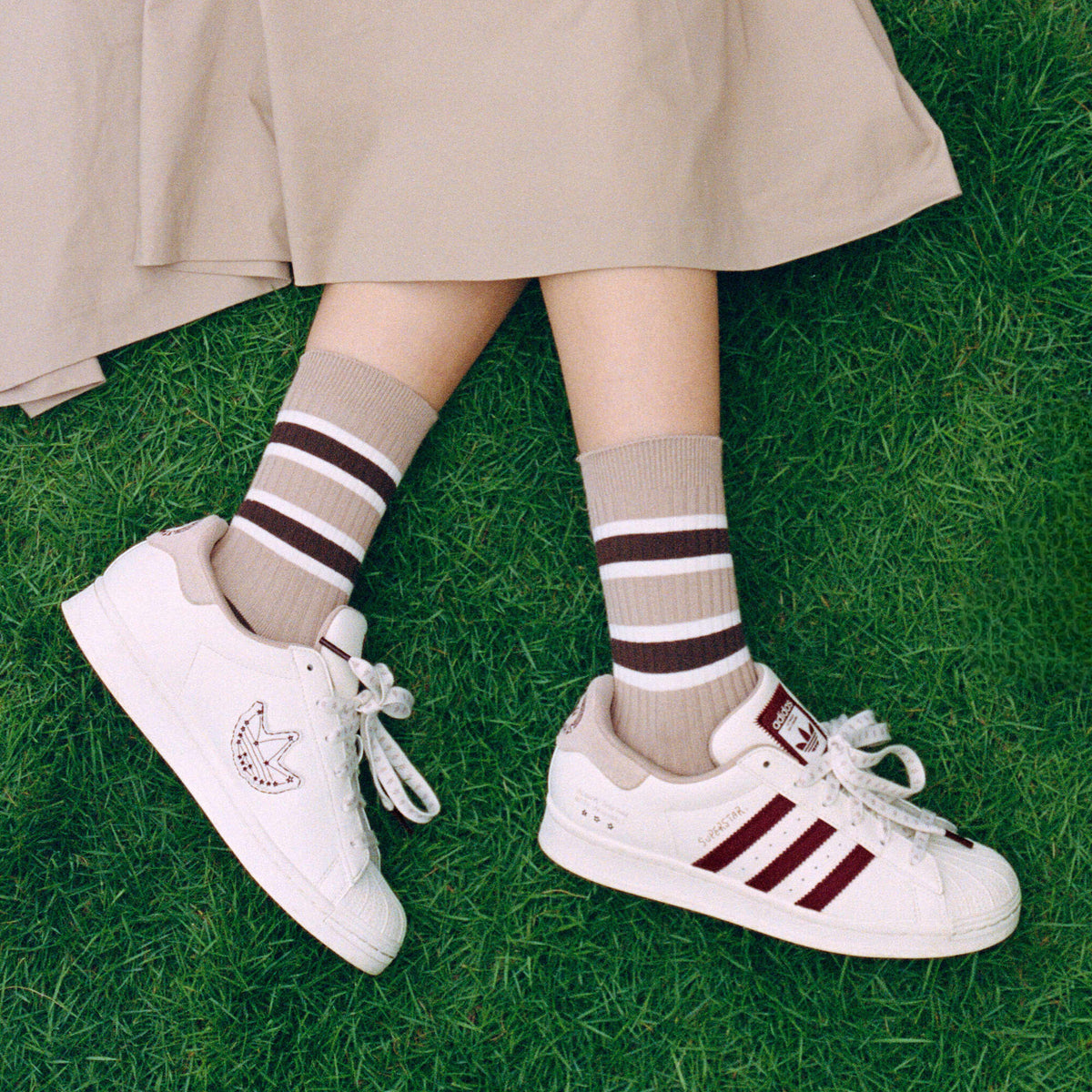 Adidas YU Nagaba Superstar Sneakers - White / Light Nude / Burgundy - view 2
