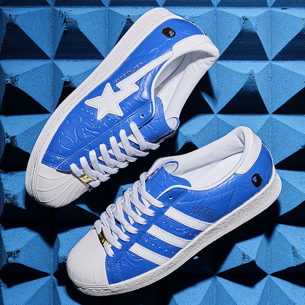 Adidas SSTR V BAPE Sneakers - Blue / White / Chalk White - view 1