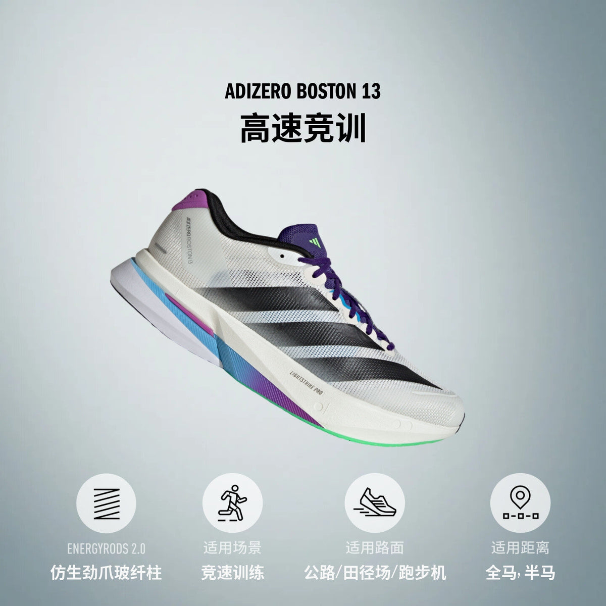 Adidas Adizero Boston 13 M Sneakers - White / Royal Blue / Light Silver - view 3