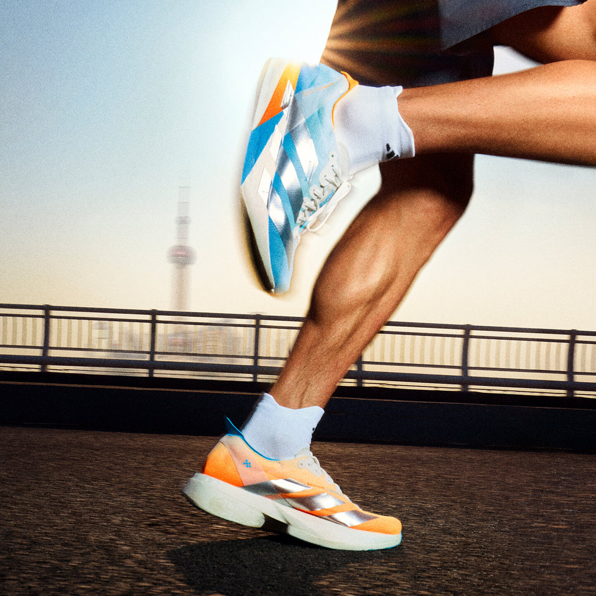 Adidas Adizero Adios PRO 4 Sneakers - Crystal White / Orange Yellow / Sky Blue - view 6