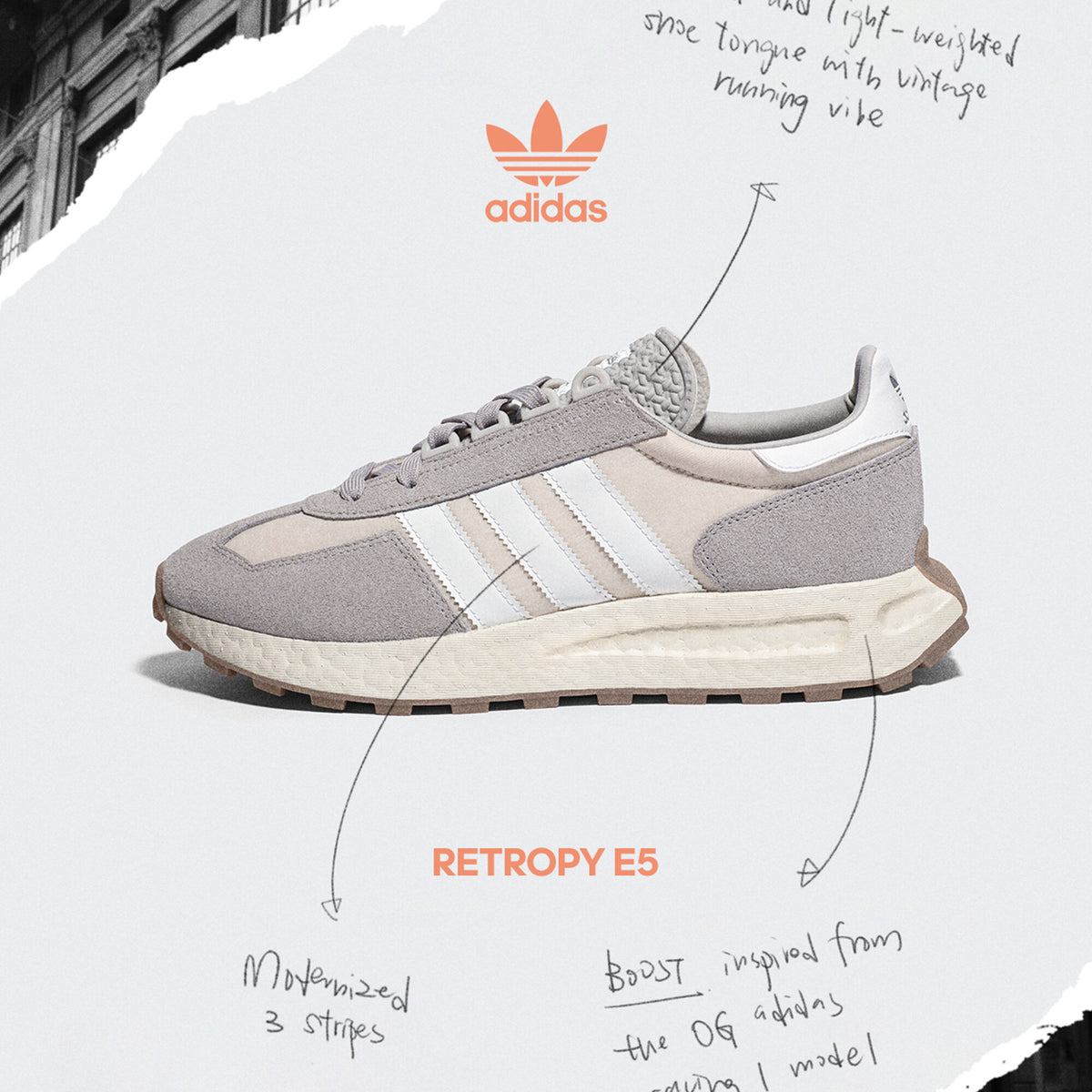 Adidas Retropy E5 Sneakers - Grey / Light Beige / White - view 1